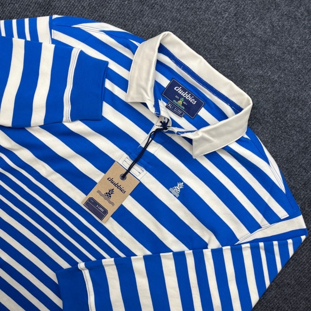 Chubbies Long Sleeve Rugby Shirt Blue White Striped XL NWT Preppy Coastal